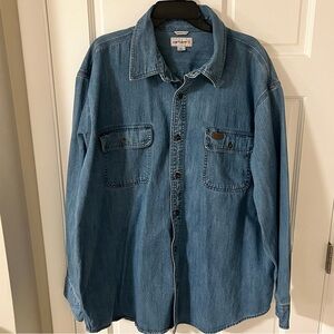 Carhartt Men's Blue Midweight Denim Button Down Work Shirt size 2XL
